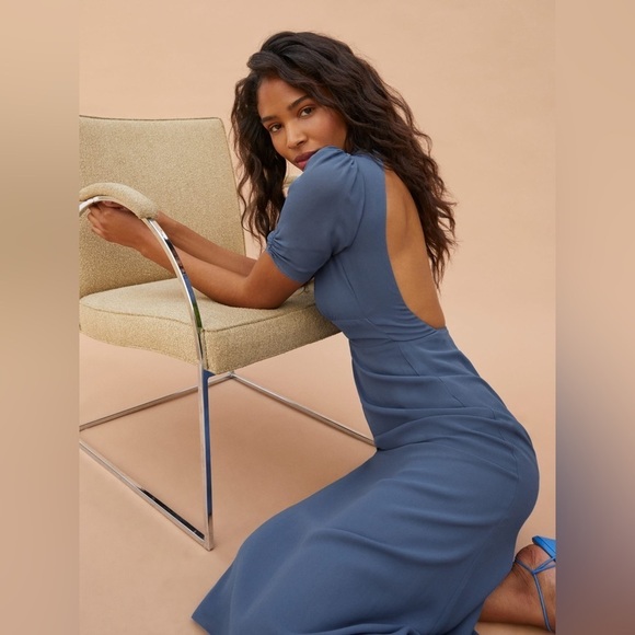 NWT Reformation Short Sleeve Midi Dusk Dress in Dusty Blue, Women's 0 - Picture 5 of 9